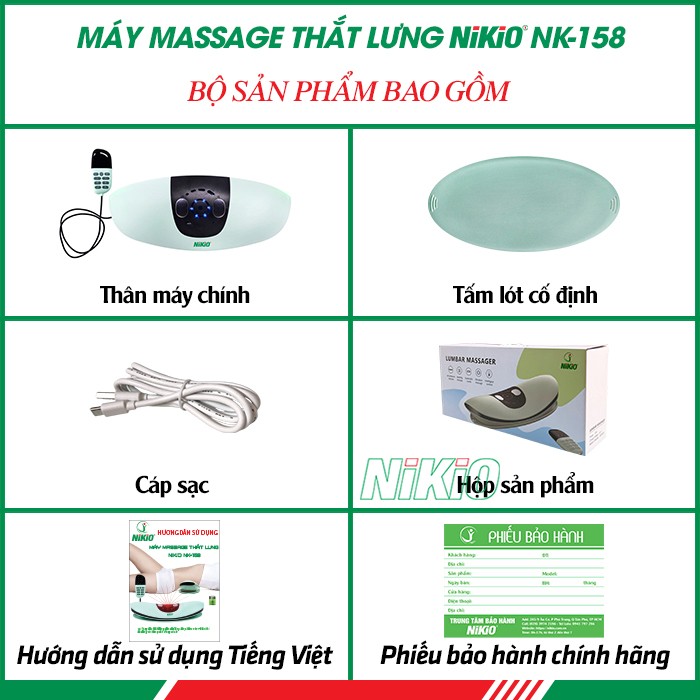 Bộ sản phẩm máy massage thắt lưng và nén ép kéo giãn cột sống lưng Nikio NK-158