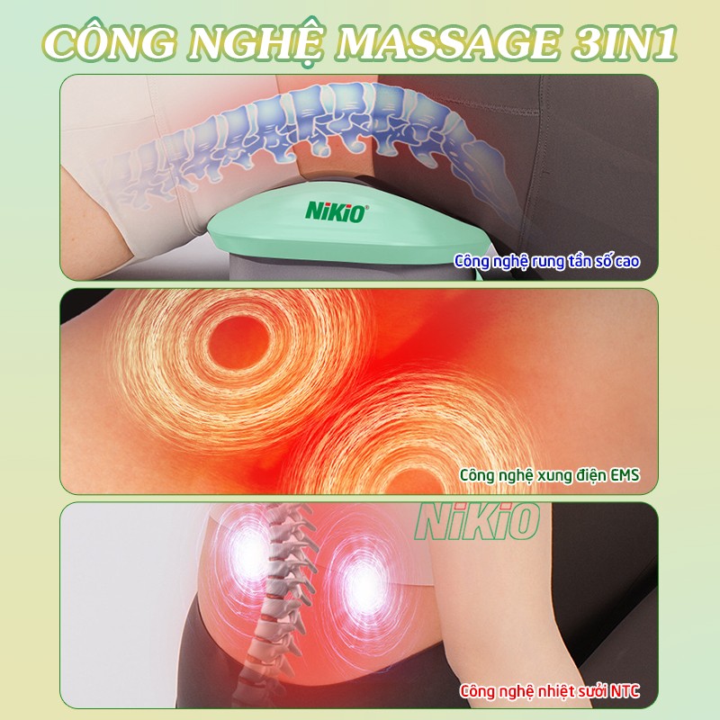 Máy massage thắt lưng công nghệ massage 3 in 1 Nikio NK-159