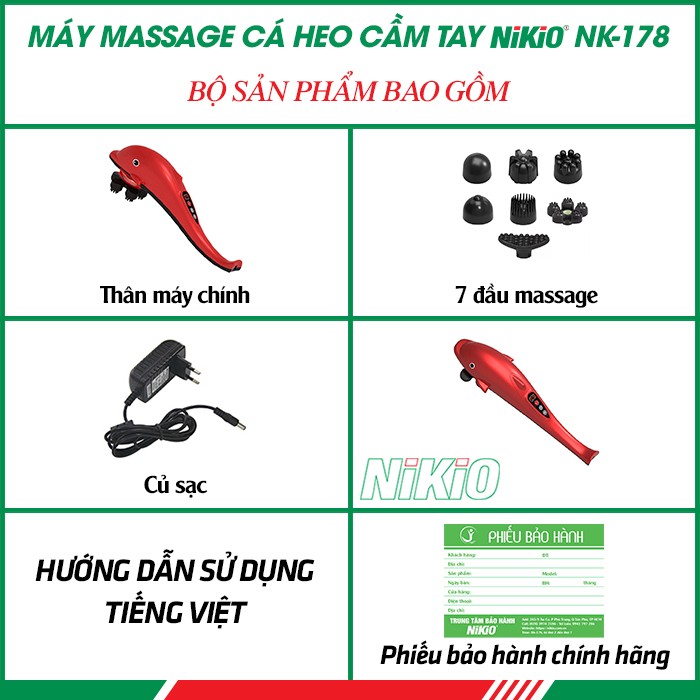 Bộ sản phẩm máy massage cầm tay cá heo Nikio NK-178 