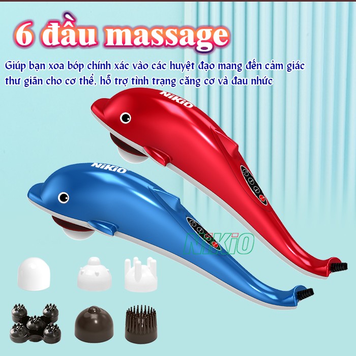 Máy massage cầm tay cá heo 6 đầu massage Nikio NK-608B