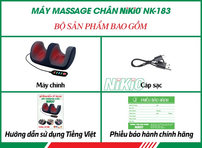 Bộ sản phẩm gồm có của máy massage chân Nikio NK-183