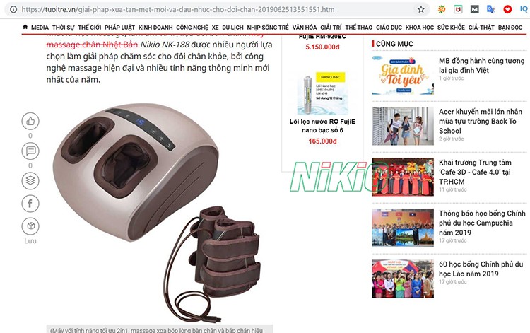 báo tuổi trẻ viết về máy massage chân nikio NK-188