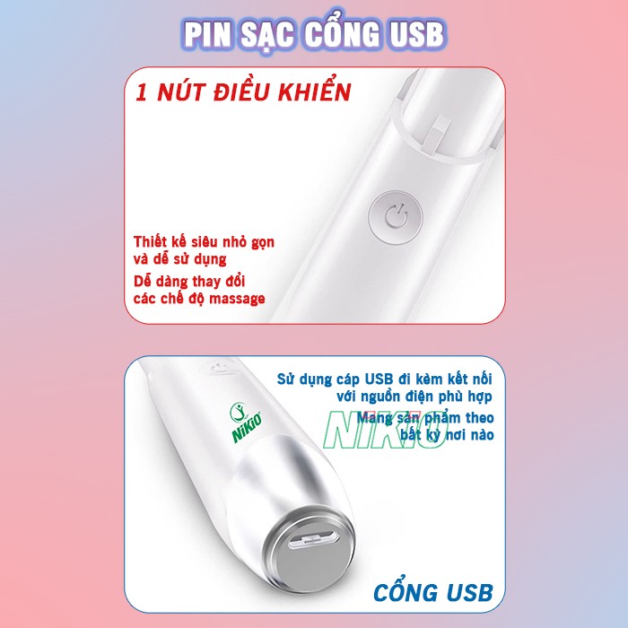 Máy massage đẹp da mắt pin sạc qua cổng USB Nikio NK-115