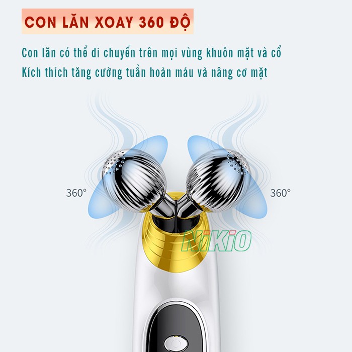 Máy massage nâng cơ mặt 2 đầu con lăn xoay 360 độ Nikio NK-125