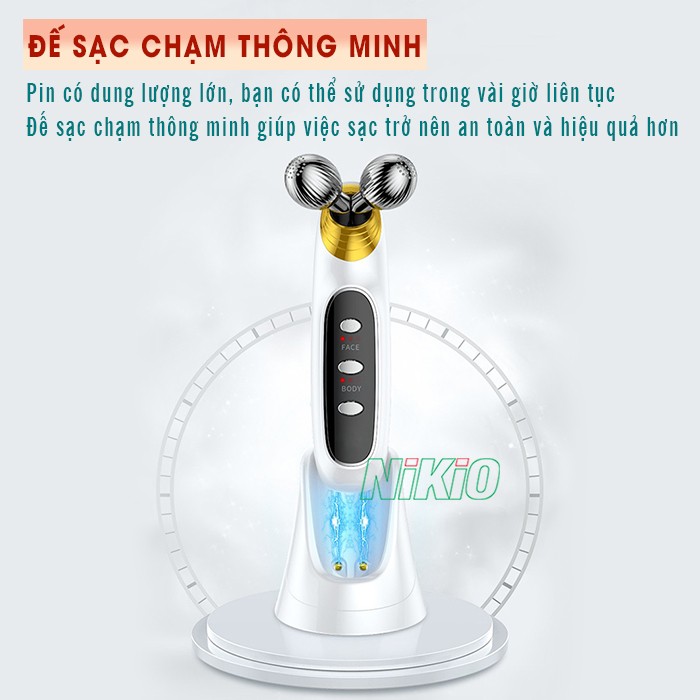 Máy massage nâng cơ mặt 2 đầu đế sạc chạm Nikio NK-125