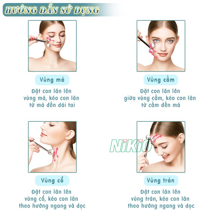 Con lăn massage nâng cơ mặt 3D tạo cằm Vline hướng dẫn sử dụng Nikio NK-125G