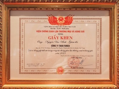 FUNCO vinh dự được nhận giấy khen từ Viện Chống Gian Lận thương mại và hàng giả (ANCOFI)