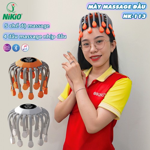 Video Máy massage đầu bạch tuộc 20 chân Nikio NK-113, mát xa giảm đau nhức đầu, giảm stress